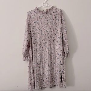 Light pink with blue flower midi chiffon dress women